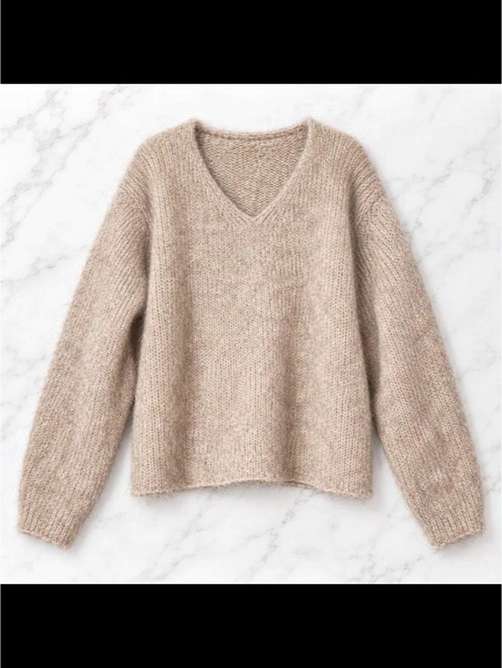 H&M Mohair Wool Blend Oatmeal V-Neck Sweater XS Oversized Fuzzy Knit